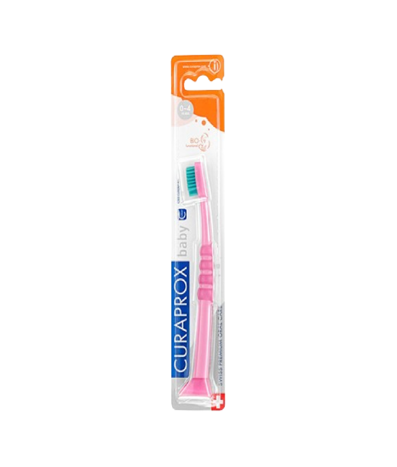 Зубна щітка дитяча CURAPROX CS Baby Pink-Green з гумованою ручкою (0-4 років)